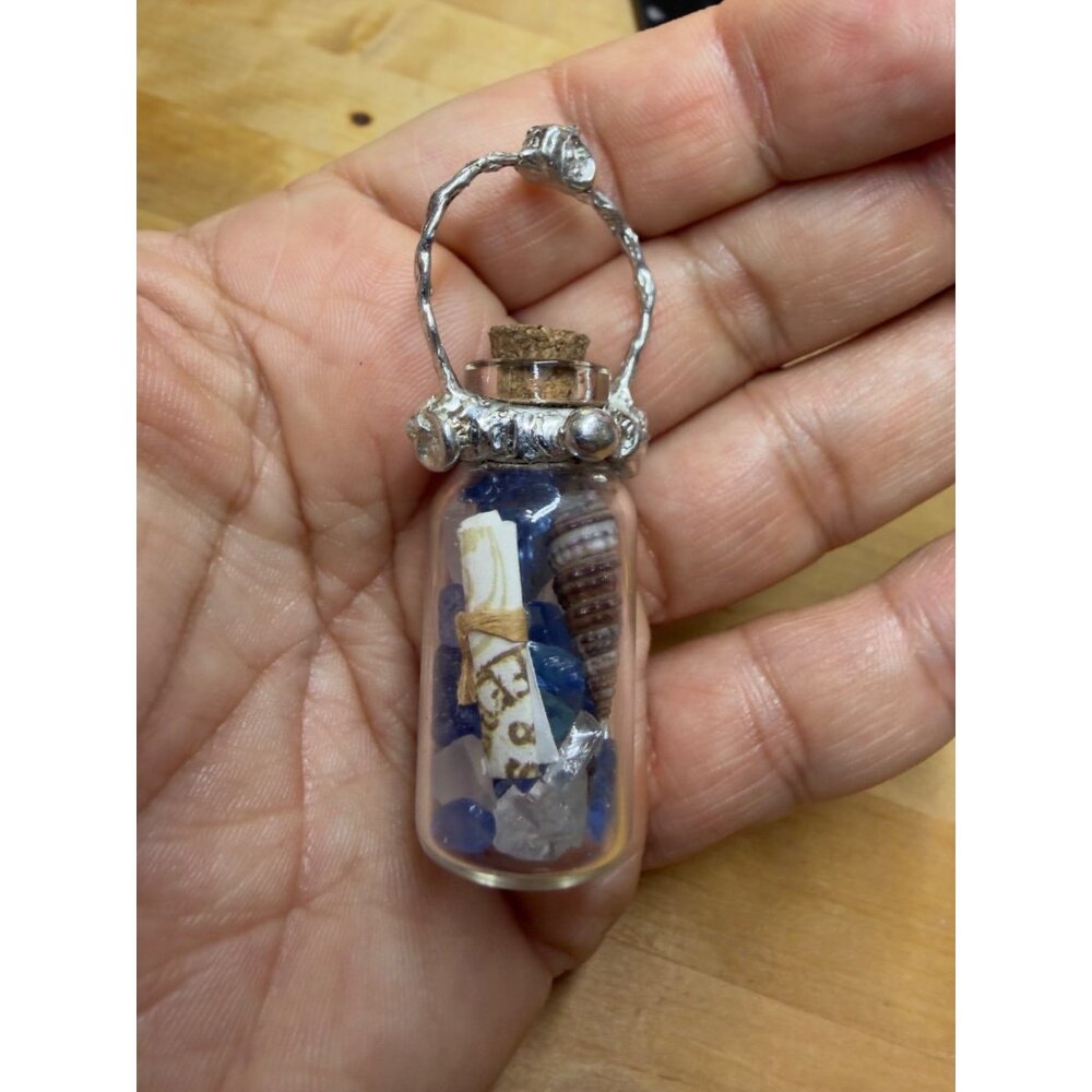 Sea Glass  Message in a Bottle Soldered Pendant & VNTG Rosary Crystal Beads - Picture 12 of 17